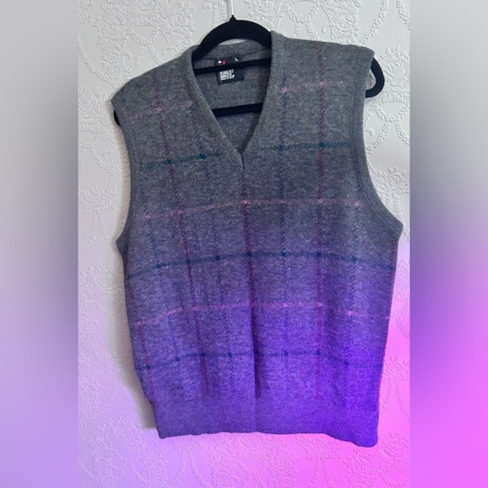 Gray Plaid Sleeveless Sweater Vest Vintage Robert Bruce 
L USA